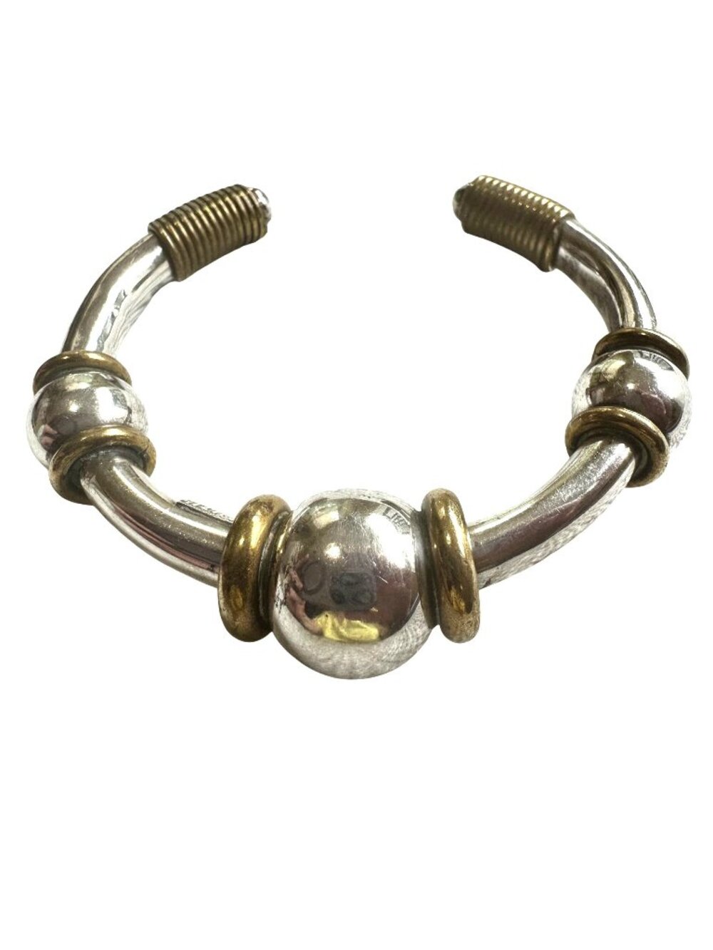 Sterling Silver & Brass Torque Bangle Bracelet 925 Mexico